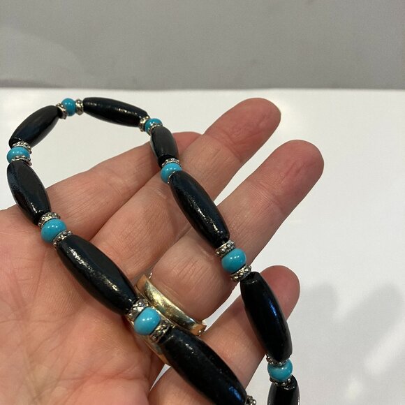 Hand Crafted Other - Choker Wood and Turquoise Beads 18.5 inches long Handmade Brand New